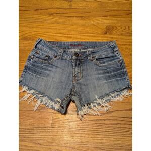 VTG Guess Jeans Cut Off Shorts Womens 29 (32" W) Distressed Whiskered 90s Blue